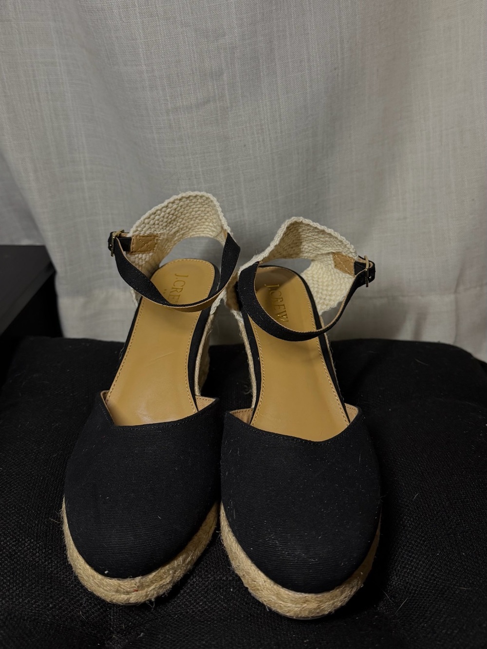 J. Crew Black Espadrille Wedge Ankle-Strap Sandals